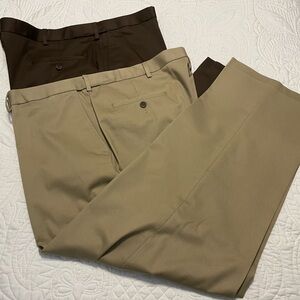 Lot of 2: Haggar Men's Khaki and Dark Brown Chinos. Size 44 X 29.